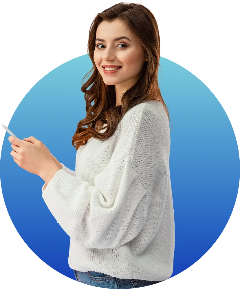 Smiling young woman using his phone to explore online loan options